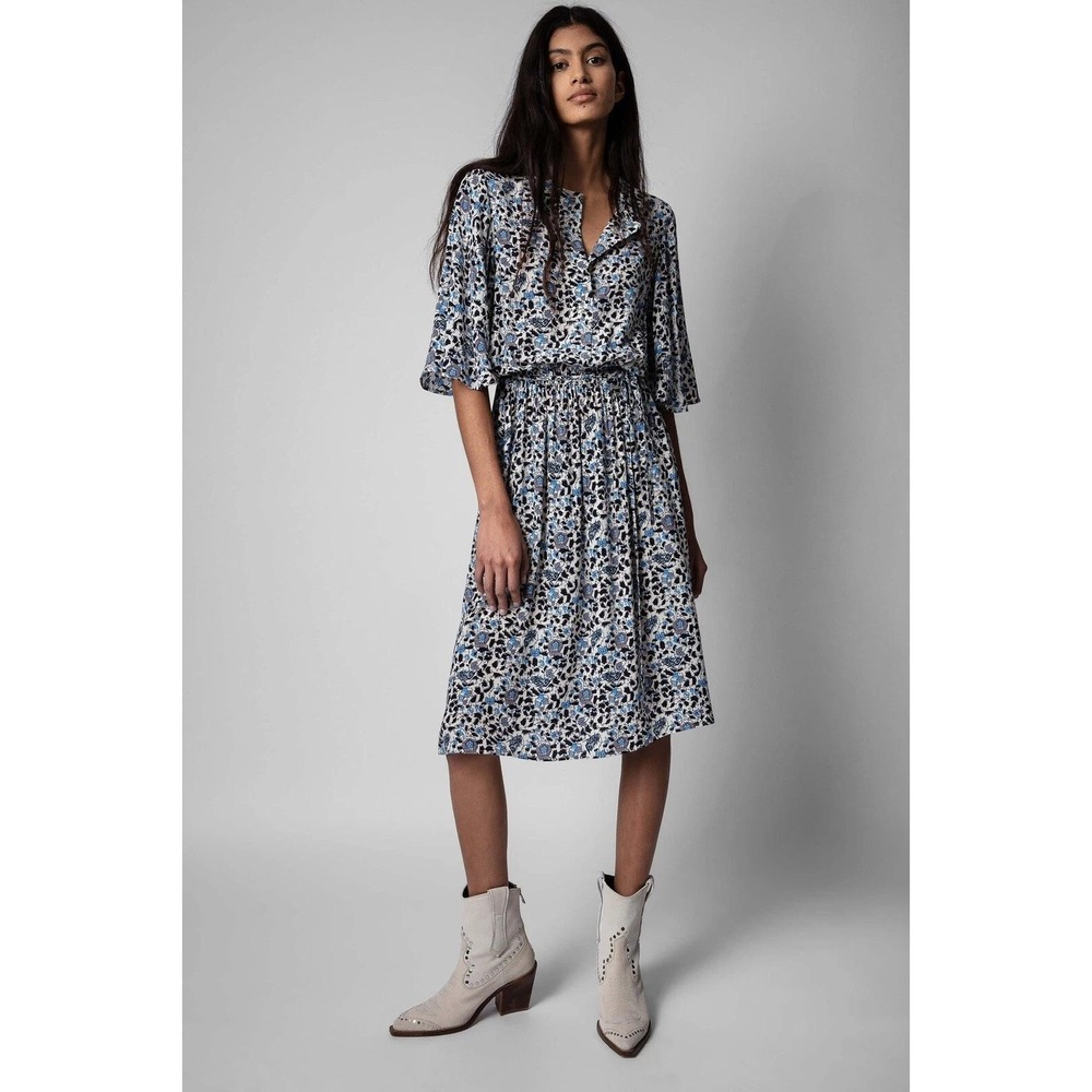 Zadig & Voltaire Rhone Soft Flowers Dress in Sea Crepe Whimsigoth French Girl S